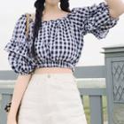 Gingham Short-sleeve Cropped Blouse