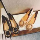 Round Buckle Square-toe Patent Flats