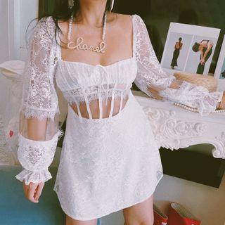 Long-sleeve Lace Cutout Mini A-line Dress