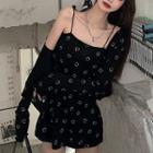 Print Slim-fit Sleeveless Dress / Cardigan
