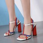 Color Block T-strap Chunky-heel Sandals