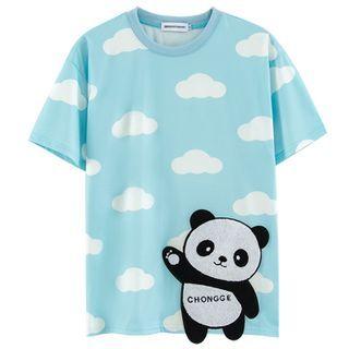 Short-sleeve Panda Patched T-shirt