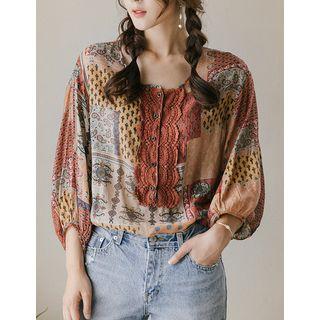 Crochet-trim Patterned Long Blouse