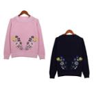 Flower Embroidered Cutout Sweater