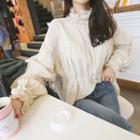 High-neck Shirred Cotton Blouse