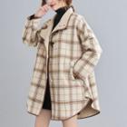 Stand-collar Plaid Toggle-front Jacket
