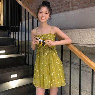 Plain Blouse / Floral Spaghetti Strap Dress