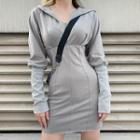 V-neck Mini Hoodie Dress