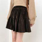 High-waist Plain Woolen A-line Mini Skirt