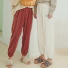 Letter-embroidered Fleece Baggy Pants