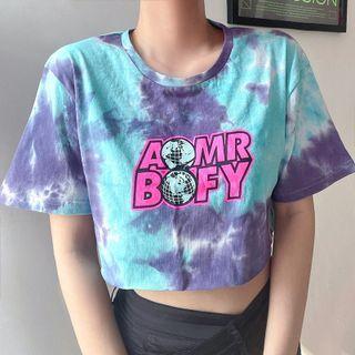 Lettering Print / Tie-dye Cropped T-shirt