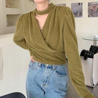 V-neck Halter Plain Furry Top
