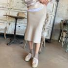 Slit-back Knit Midi Skirt Light Beige - One Size