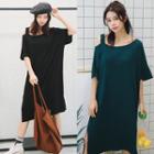 Open Shoulder Short-sleeve T-shirt Dress
