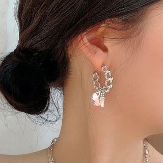 Cross Chain Open Hoop Earring 1 Pair - S925 Silver - Silver - One Size