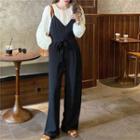 Long-sleeve Blouse / Spaghetti Strap Wide-leg Jumpsuit