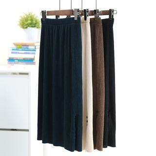 Button-detail Ribbed Knit Skirt