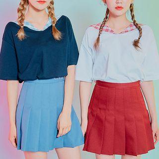 Check Sailor-collar T-shirt