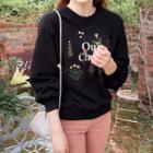 Letter-printed Flower-embroidered Pullover