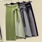 Striped Panel Midi A-line Knit Skirt