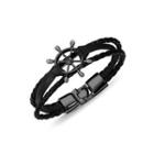 Fashion Personality Plated Black Rudder Multilayer Leather Bracelet Black - One Size
