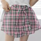 Inset Shorts Tie-front Plaid Skirt