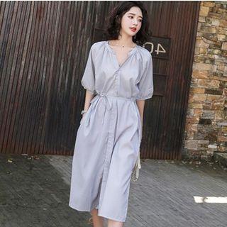 Elbow-sleeve Draped Midi Dress Blue - One Size