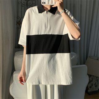 Two-tone Half-zip Polo Shirt