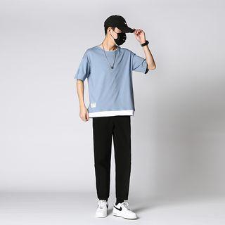 Mock Two-piece T-shirt / Straight Leg Pants / Set