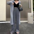 Plain Cardigan / Cropped Camisole Top / Checkerboard Wide-leg Pants