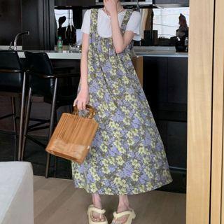 Sleeveless Square-neck Floral Printed Maxi Dress