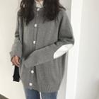 Pocket Patched Cardigan Dark Gray - One Size