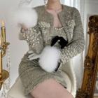 Set: Faux-pearl Detail Tweed Jacket + Strapless Dress