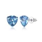 925 Sterling Silver Simple Geometric Triangle Blue Austrian Element Crystal Stud Earrings Silver - One Size