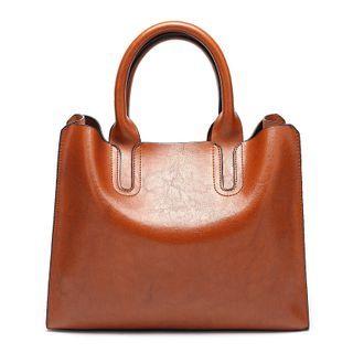 Faux Leather Top Handle Tote Bag