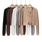 Set: Long Sleeve Cable-knit Crop Cardigan + Camisole Top