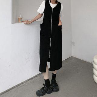 Asymmetrical Midi Zip-up Overall Dress