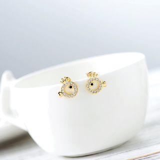 Rhinestone Fish Earring 1 Pair - S925 Silver - Gold - One Size