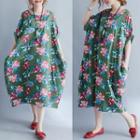 Floral Elbow-sleeve Midi Dress