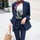 Set: Single-breasted Blazer + Semi Boot-cut Dress Pants