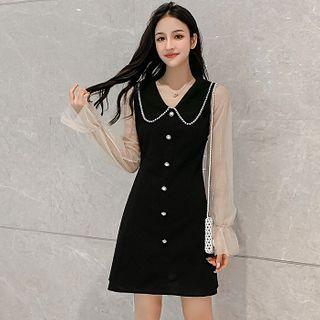 Two-tone Mesh Panel Mini A-line Dress