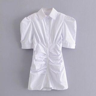 Puff-sleeve Ruched Shirtdress