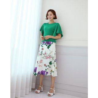 Scarf Print Slit-hem Midi Skirt