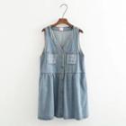 Sleeveless V-neck Button-front Denim Dress