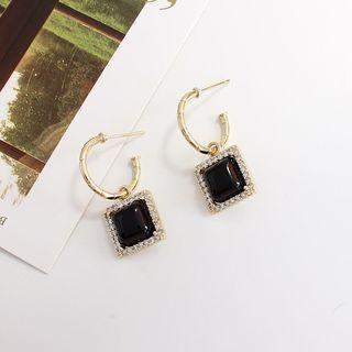 Rhinestone Square Ear Stud / Clip On Earring