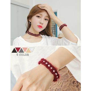 Faux-pearl Trim Knit Bracelet