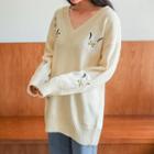 Floral Embroidered Sweater Milky White - One Size