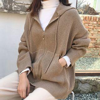 Wool Blend Knit Zip Hoodie