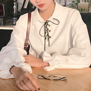 Ruffle Cuff Tie-neck Blouse