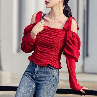 Cold-shoulder Crinkled Blouse